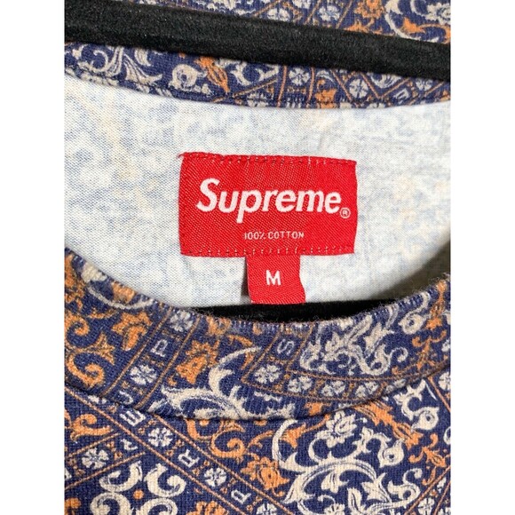 Supreme Small Box Tee Men's M Navy Floral Cards 100% Cotton - Picture 3 of 5